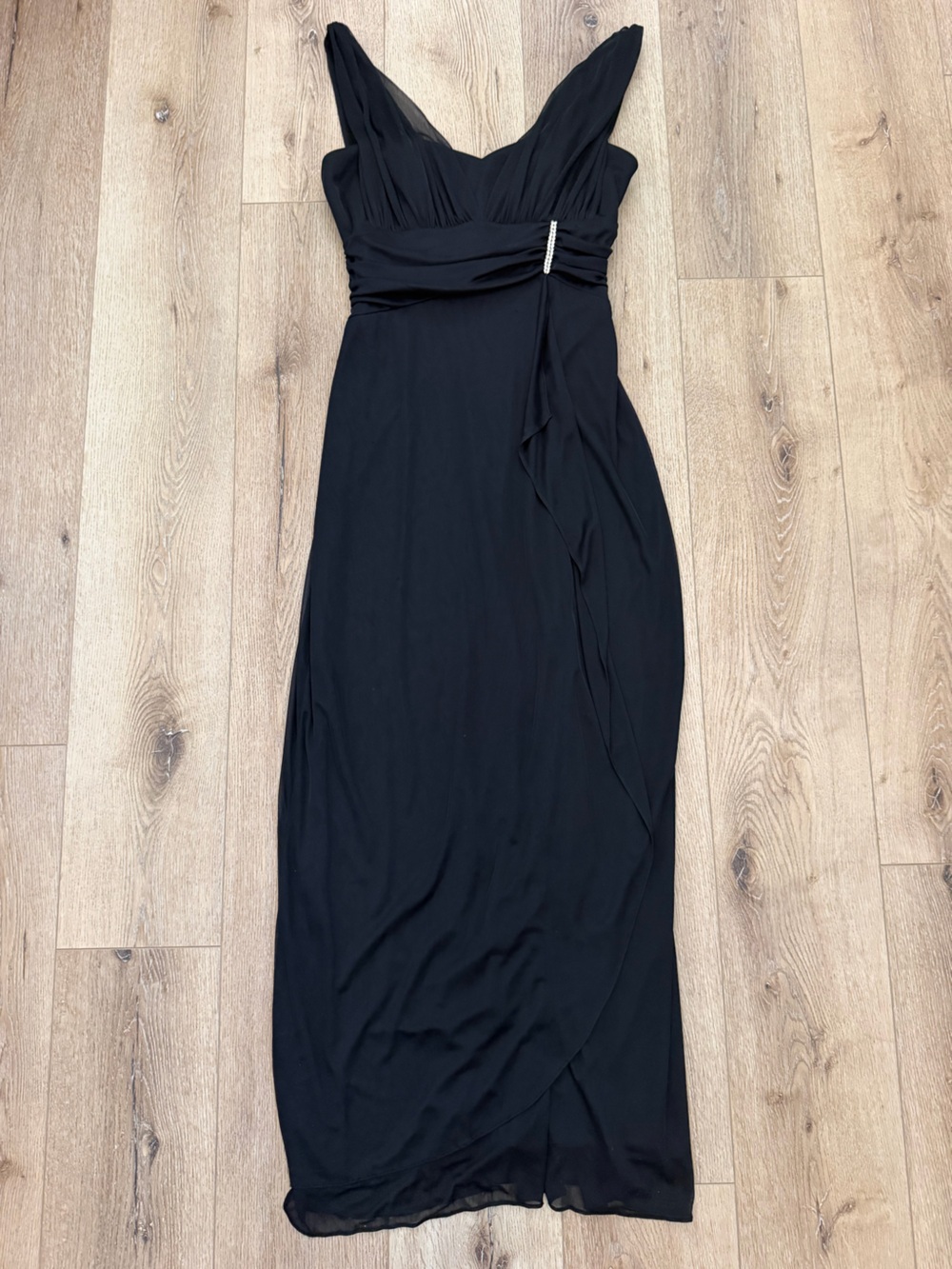 Betsy & Adam by Linda Elegant Black Evening Dress with Rhinestone Accent